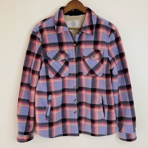 Sage Collective Plaid Sherpa Lined Shacket Purple Lavender M